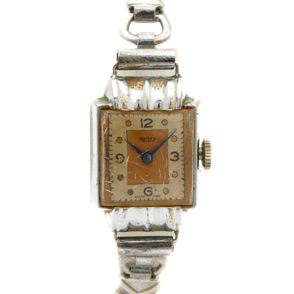 Vintage Rotary Brand Square Gold and White Dial Wristwatch